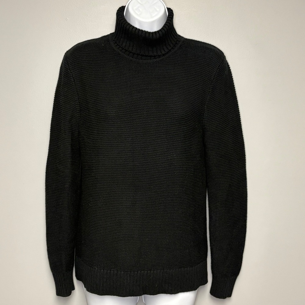 J. Crew Black Heavy Wool Cotton Blend Preppy Turtleneck Sweater Womens Sz S